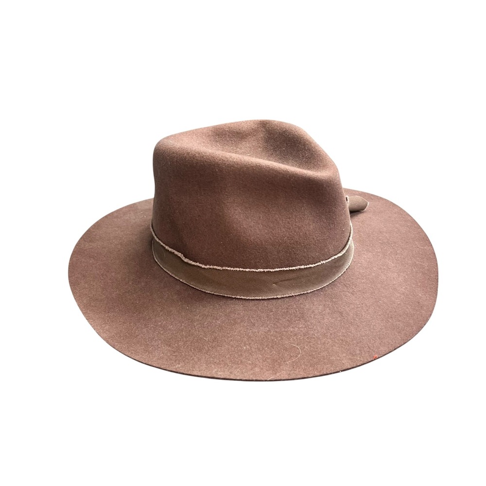 Olive & Pique Brown Wool Wide Brim Fedora Hat Adjustable Boho Ribbon Trim NWT